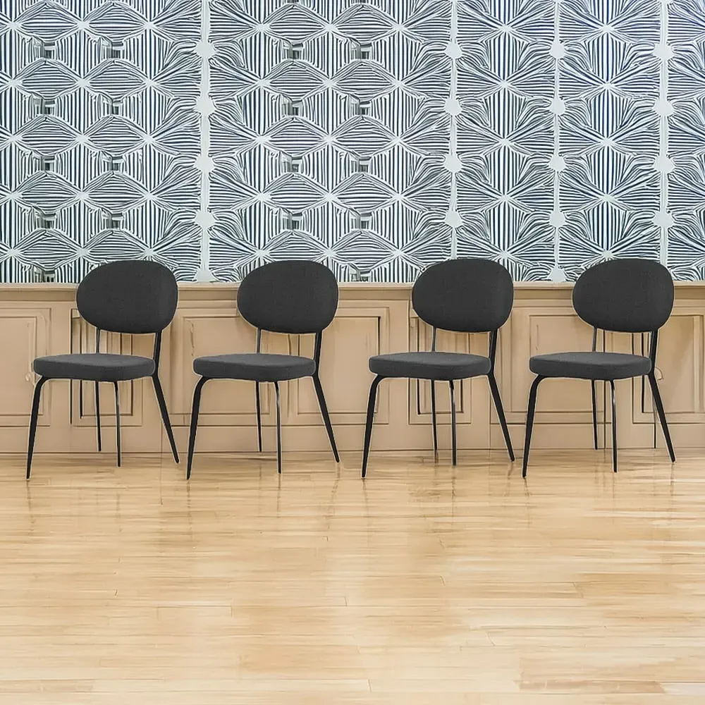 Set of 4 Boucle Sherpa Dining Chairs - Black