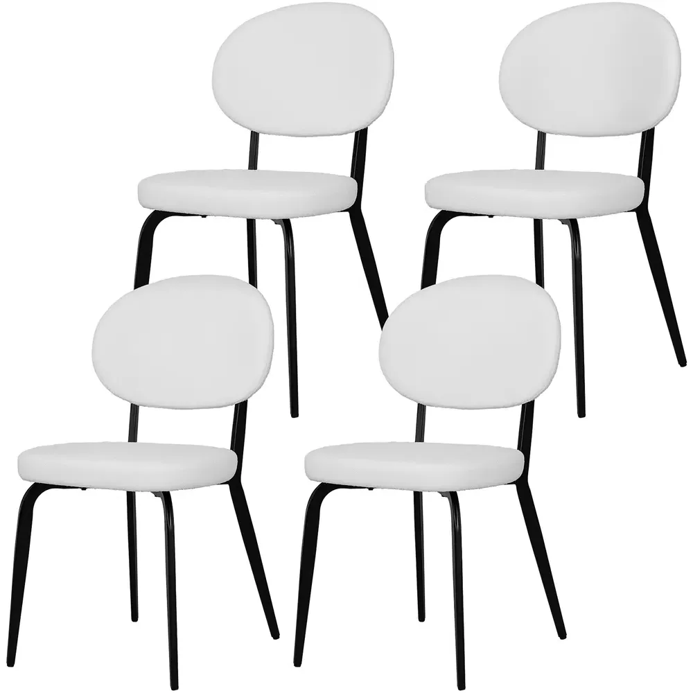 Set of 4 Boucle Sherpa Dining Chairs - White