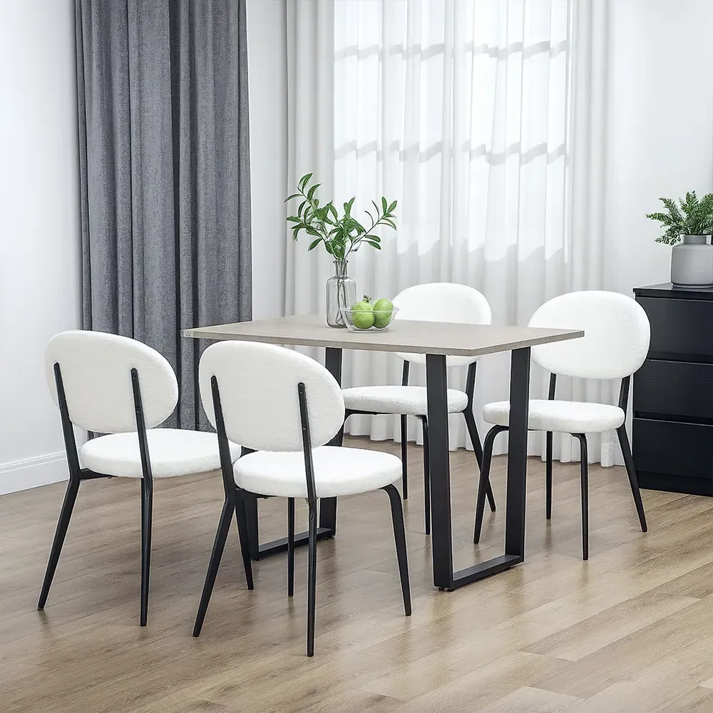 Set of 4 Boucle Sherpa Dining Chairs - White