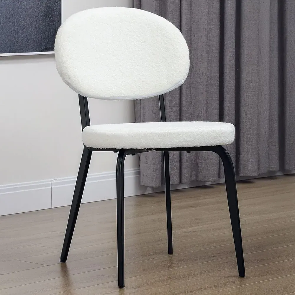 Set of 4 Boucle Sherpa Dining Chairs - White