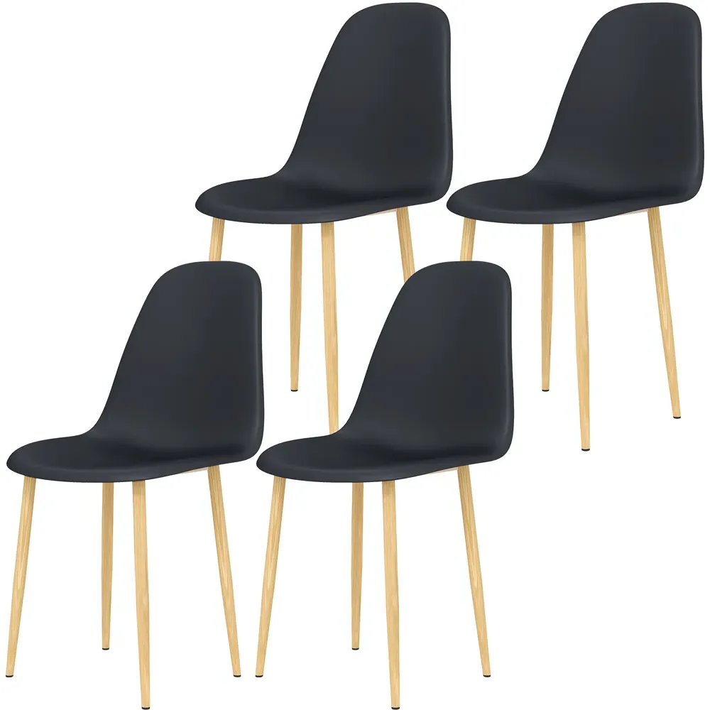 Set of 4 Curved Back Dining Chairs with Steel Legs - Black