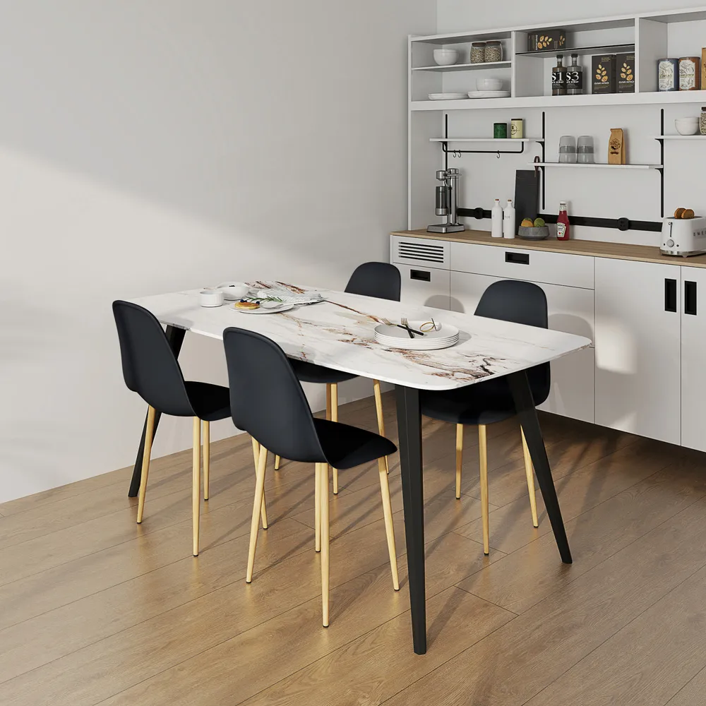 Set of 4 Curved Back Dining Chairs with Steel Legs - Black