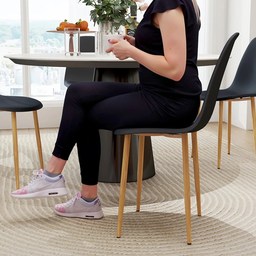 Set of 4 Curved Back Dining Chairs with Steel Legs - Black