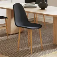 Set of 4 Curved Back Dining Chairs with Steel Legs - Black