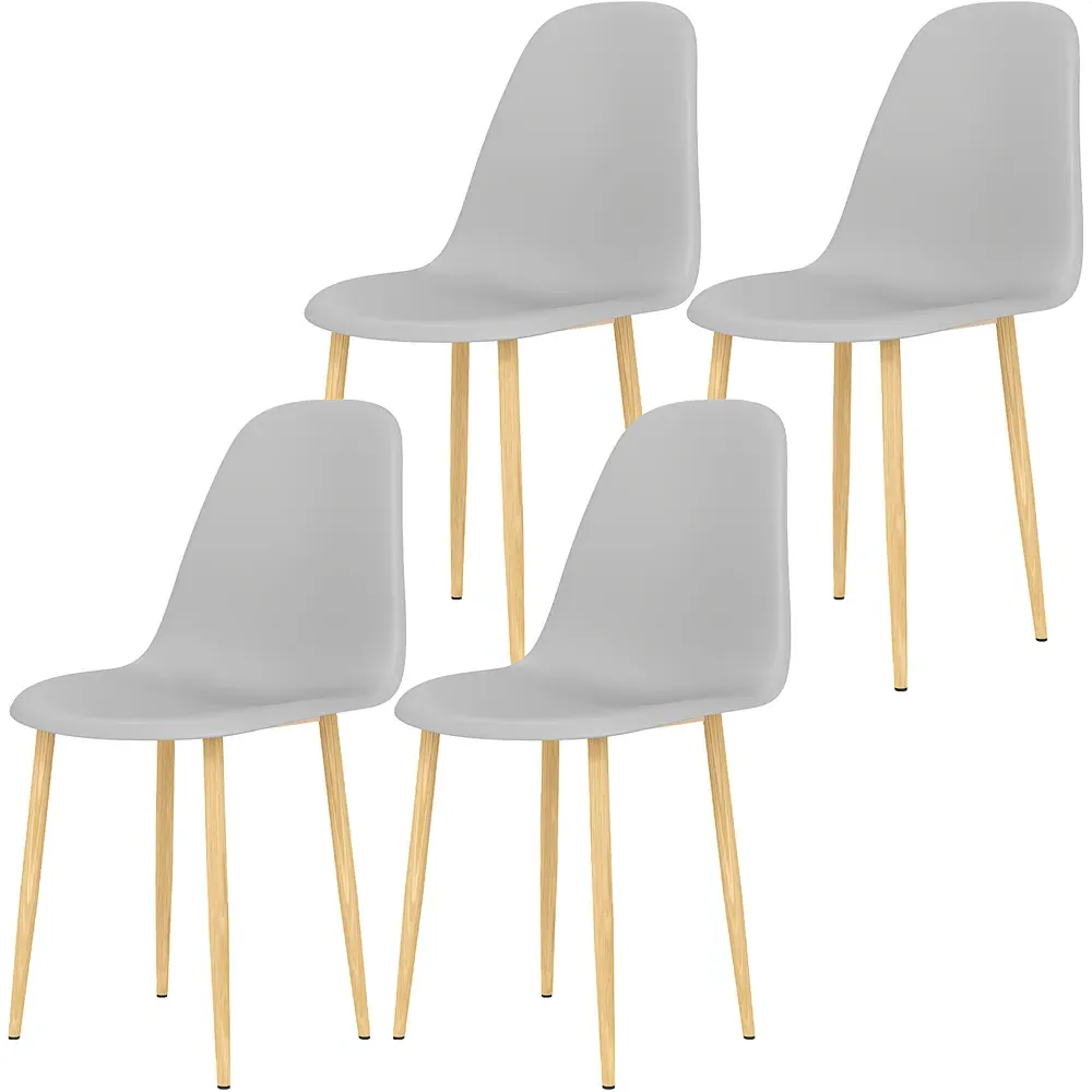 Set of 4 Curved Back Dining Chairs with Steel Legs - Grey
