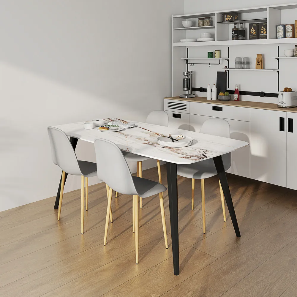 Set of 4 Curved Back Dining Chairs with Steel Legs - Grey