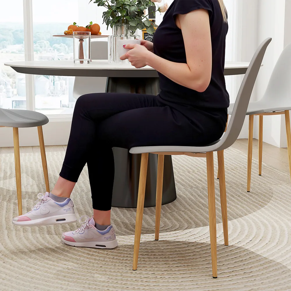 Set of 4 Curved Back Dining Chairs with Steel Legs - Grey