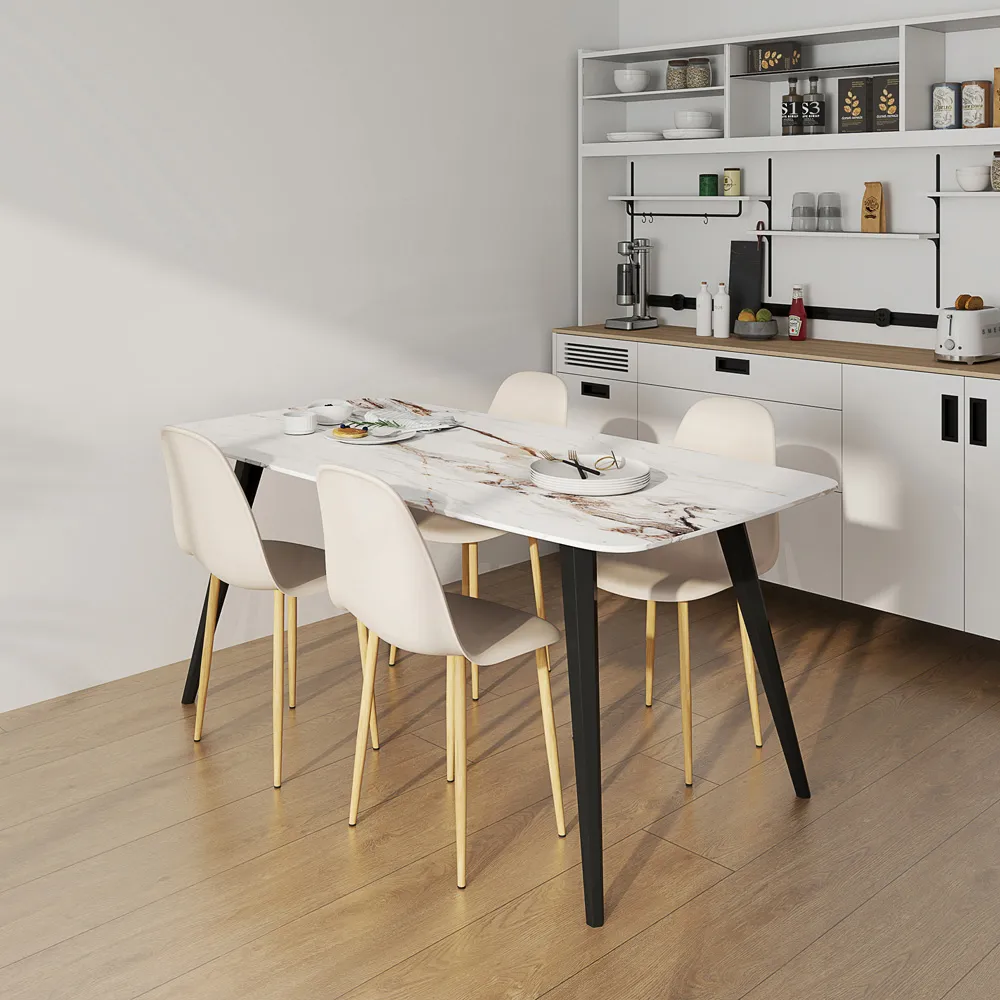 Set of 4 Curved Back Dining Chairs with Steel Legs - Yellow