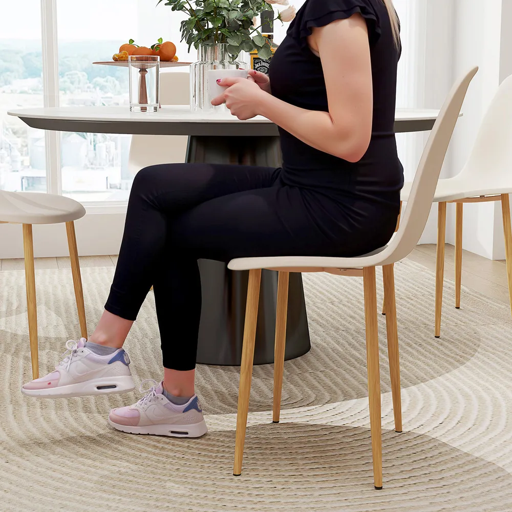 Set of 4 Curved Back Dining Chairs with Steel Legs - Yellow