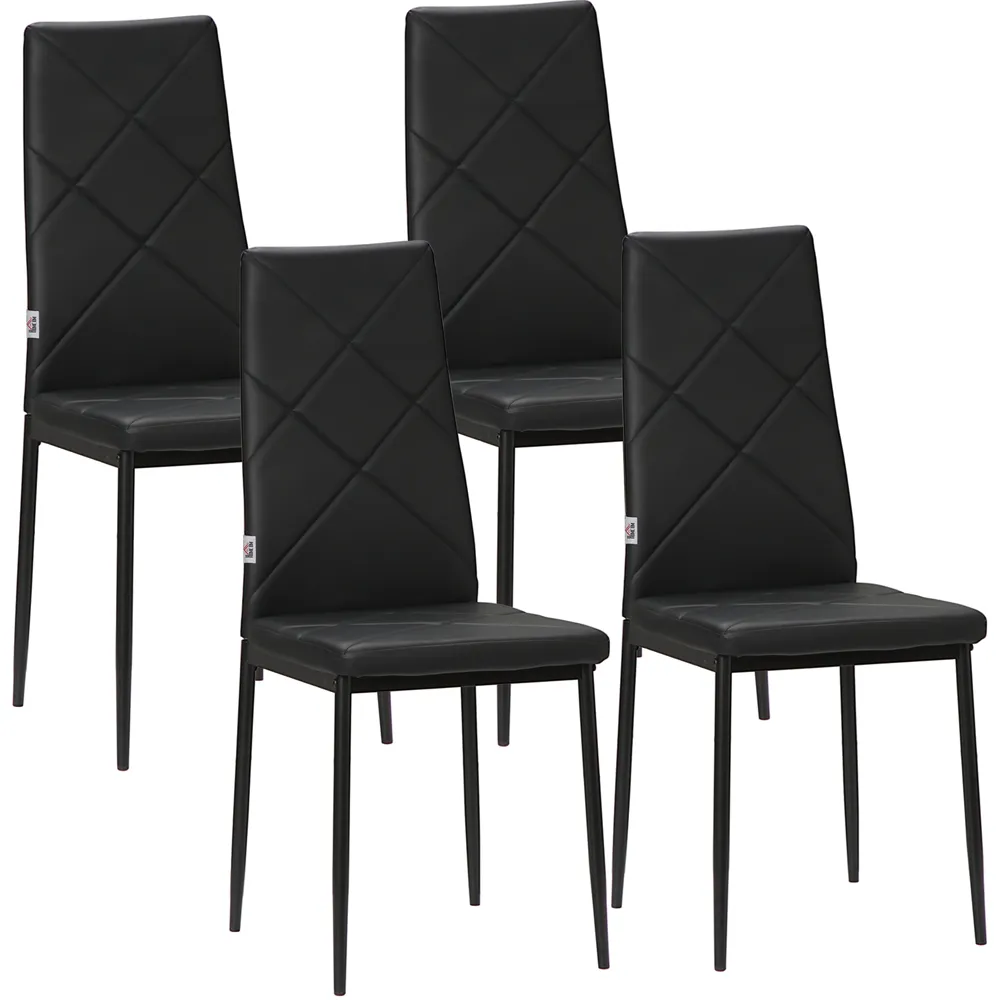 Set of 4 Faux Leather Dining Chairs - Black