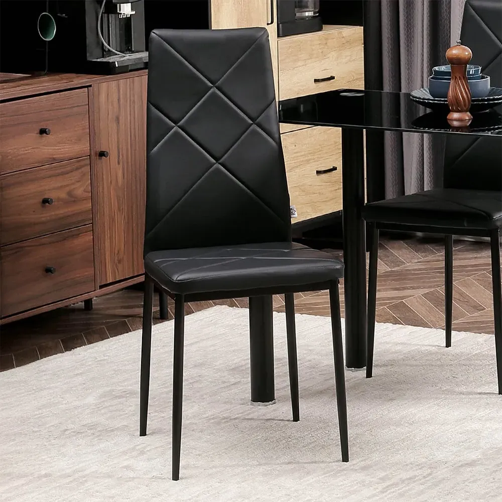 Set of 4 Faux Leather Dining Chairs - Black