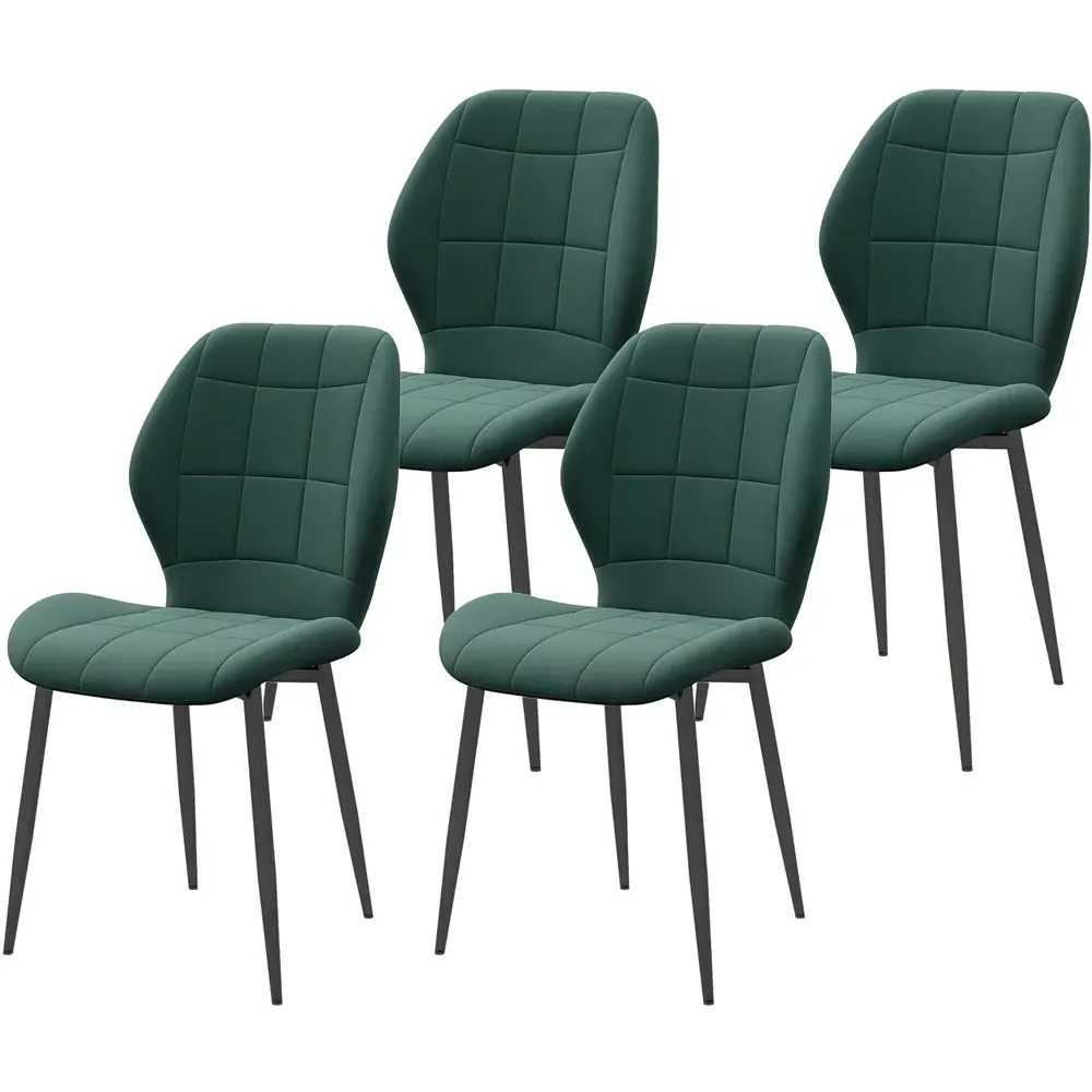 Set of 4 Flannel Upholstered Dining Chairs - Green