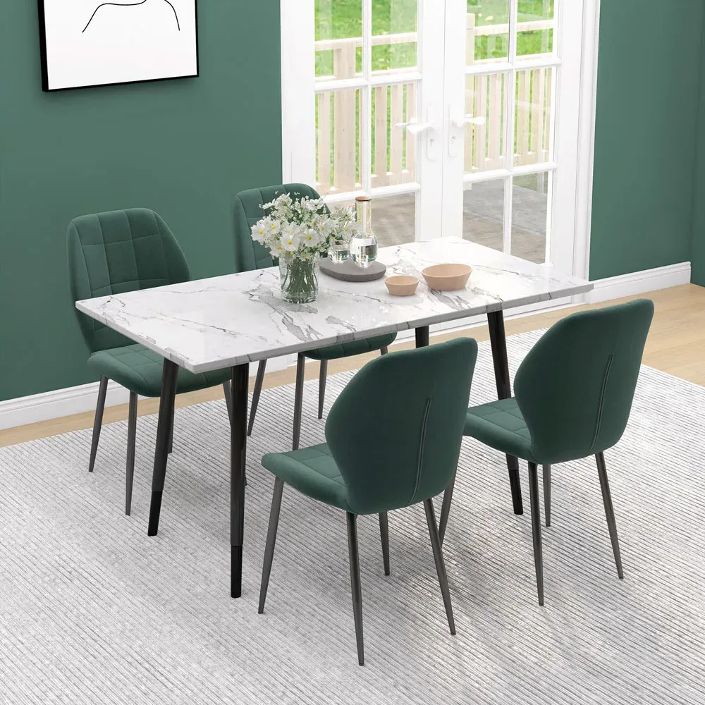 Set of 4 Flannel Upholstered Dining Chairs - Green