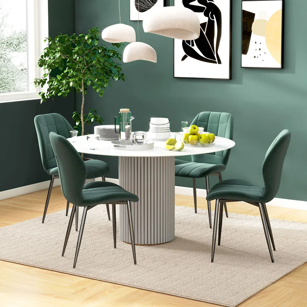 Set of 4 Flannel Upholstered Dining Chairs - Green