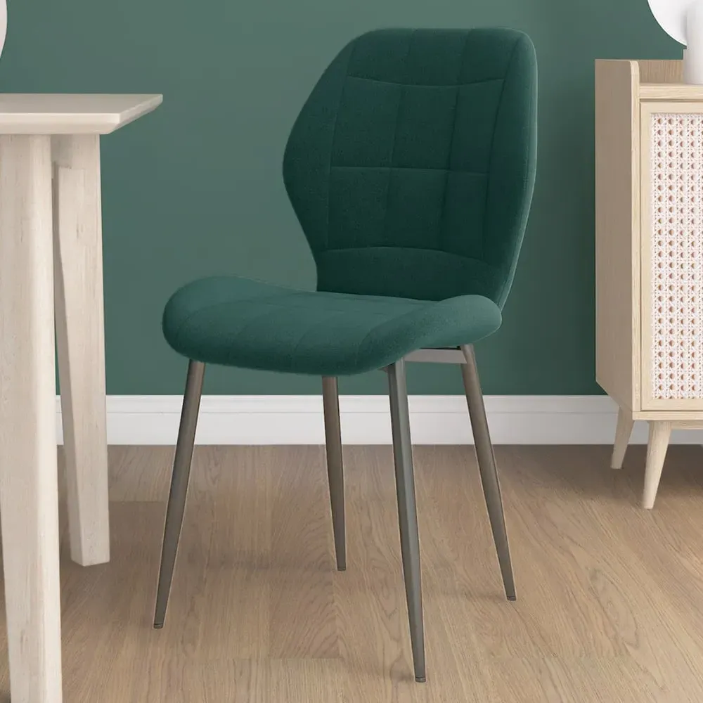 Set of 4 Flannel Upholstered Dining Chairs - Green