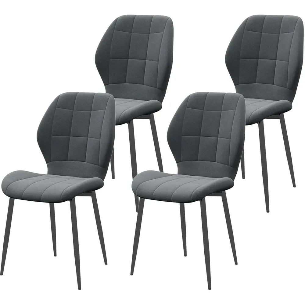 Set of 4 Flannel Upholstered Dining Chairs - Grey