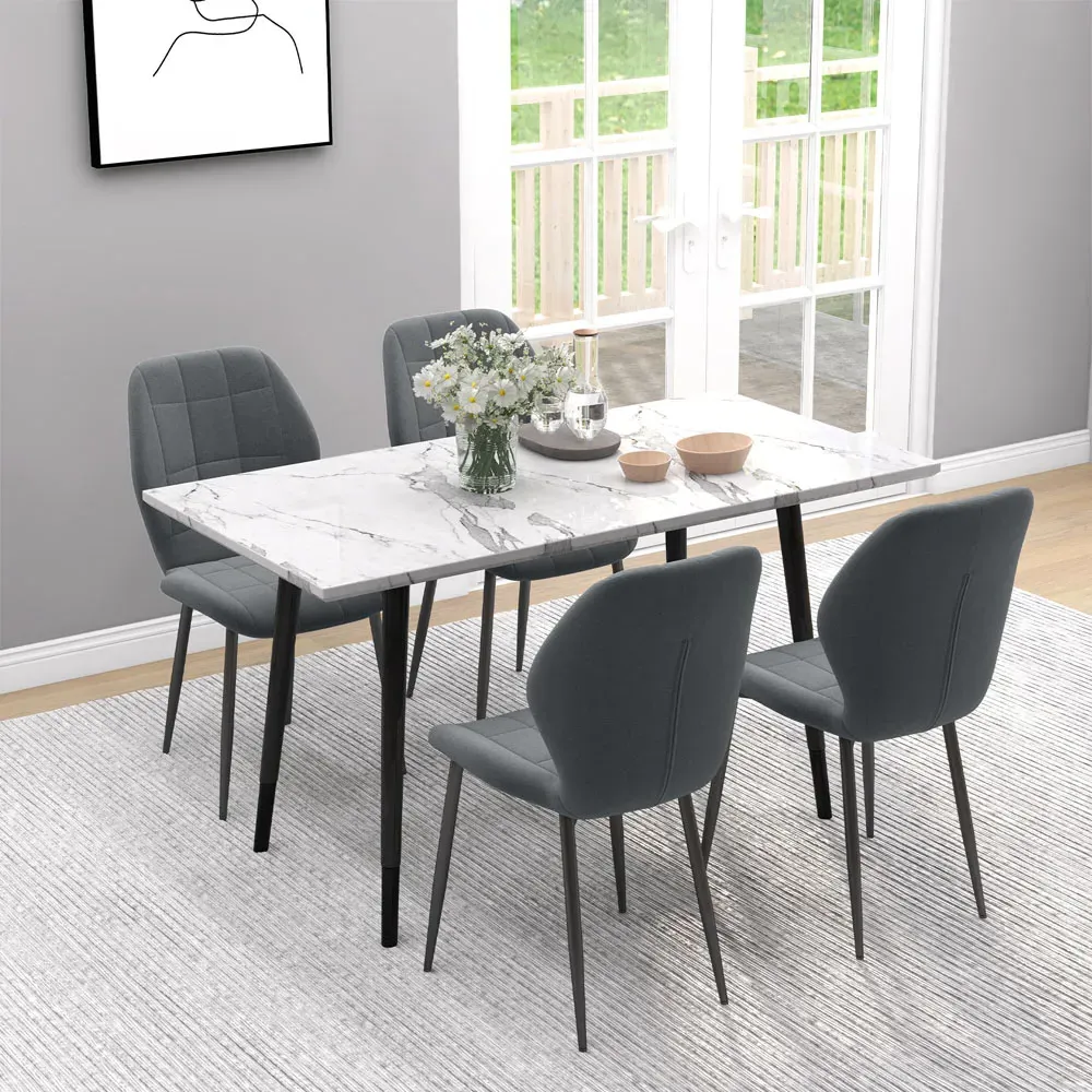 Set of 4 Flannel Upholstered Dining Chairs - Grey