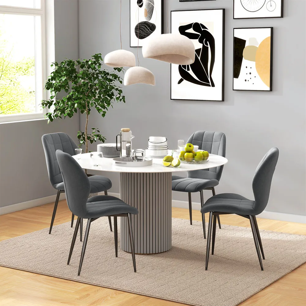 Set of 4 Flannel Upholstered Dining Chairs - Grey