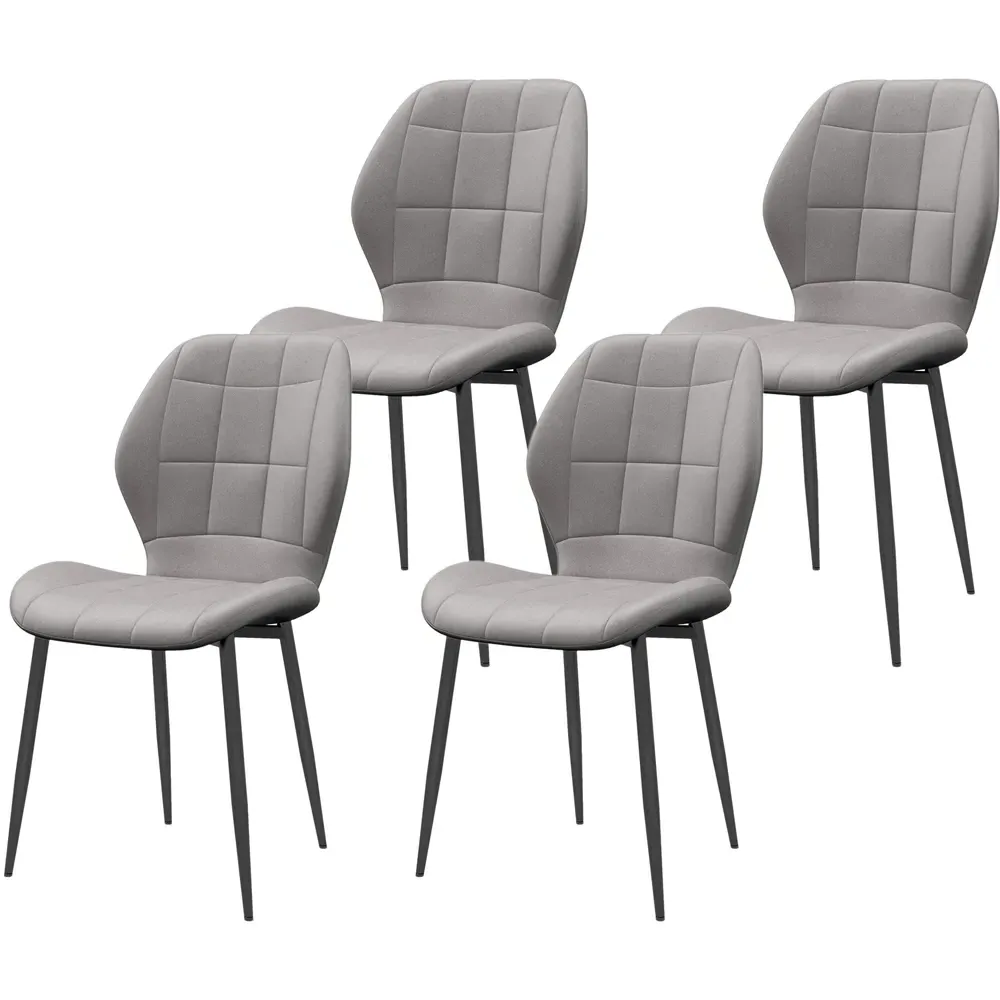 Set of 4 Flannel Upholstered Dining Chairs - Grey