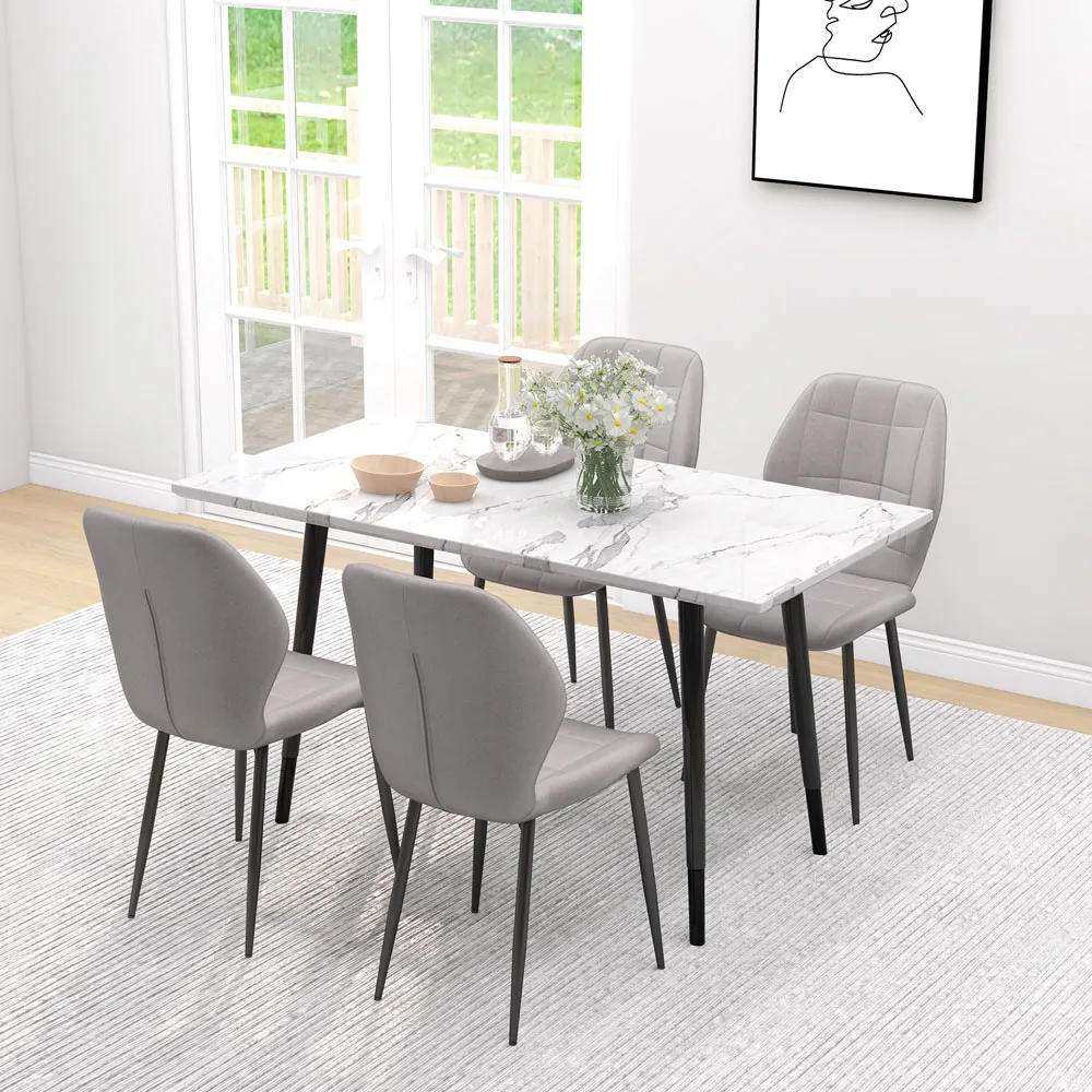 Set of 4 Flannel Upholstered Dining Chairs - Grey