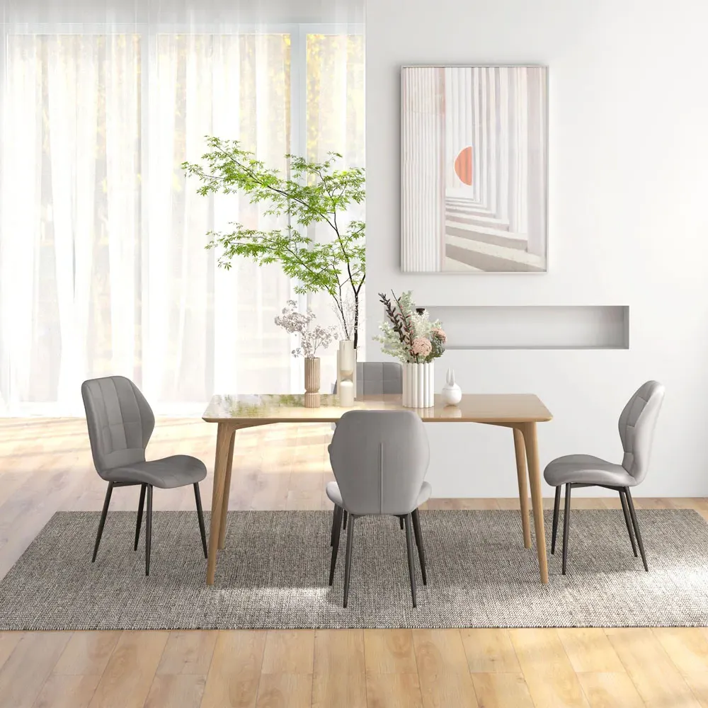 Set of 4 Flannel Upholstered Dining Chairs - Grey