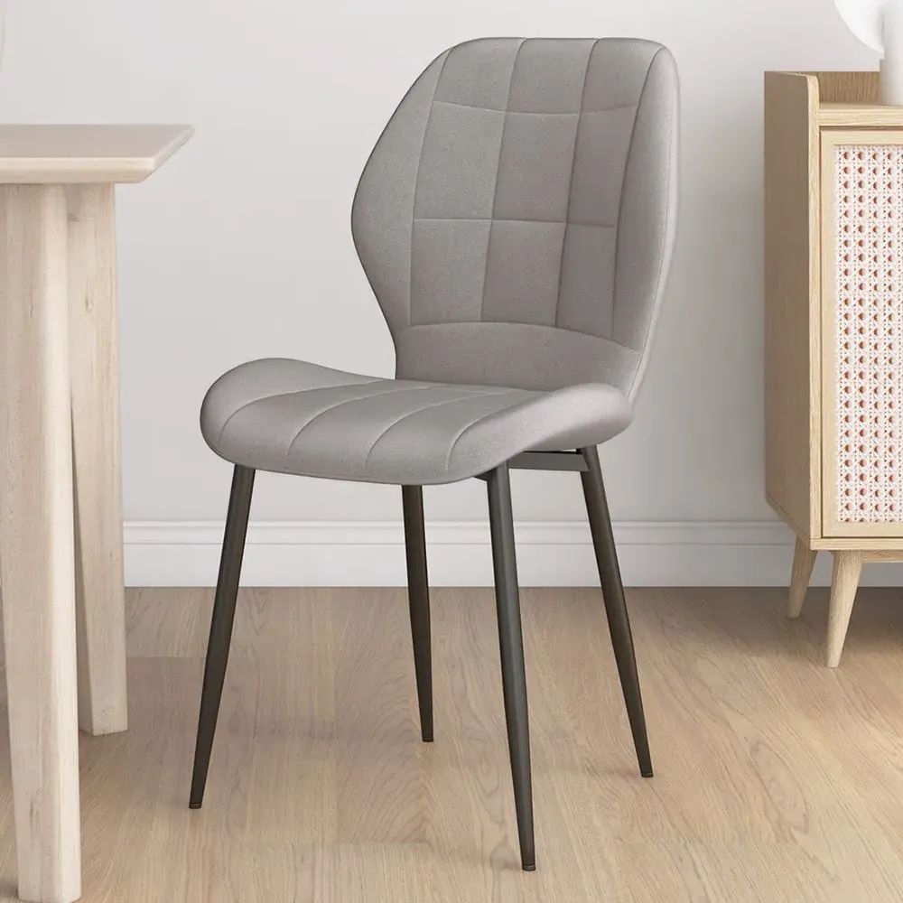 Set of 4 Flannel Upholstered Dining Chairs - Grey