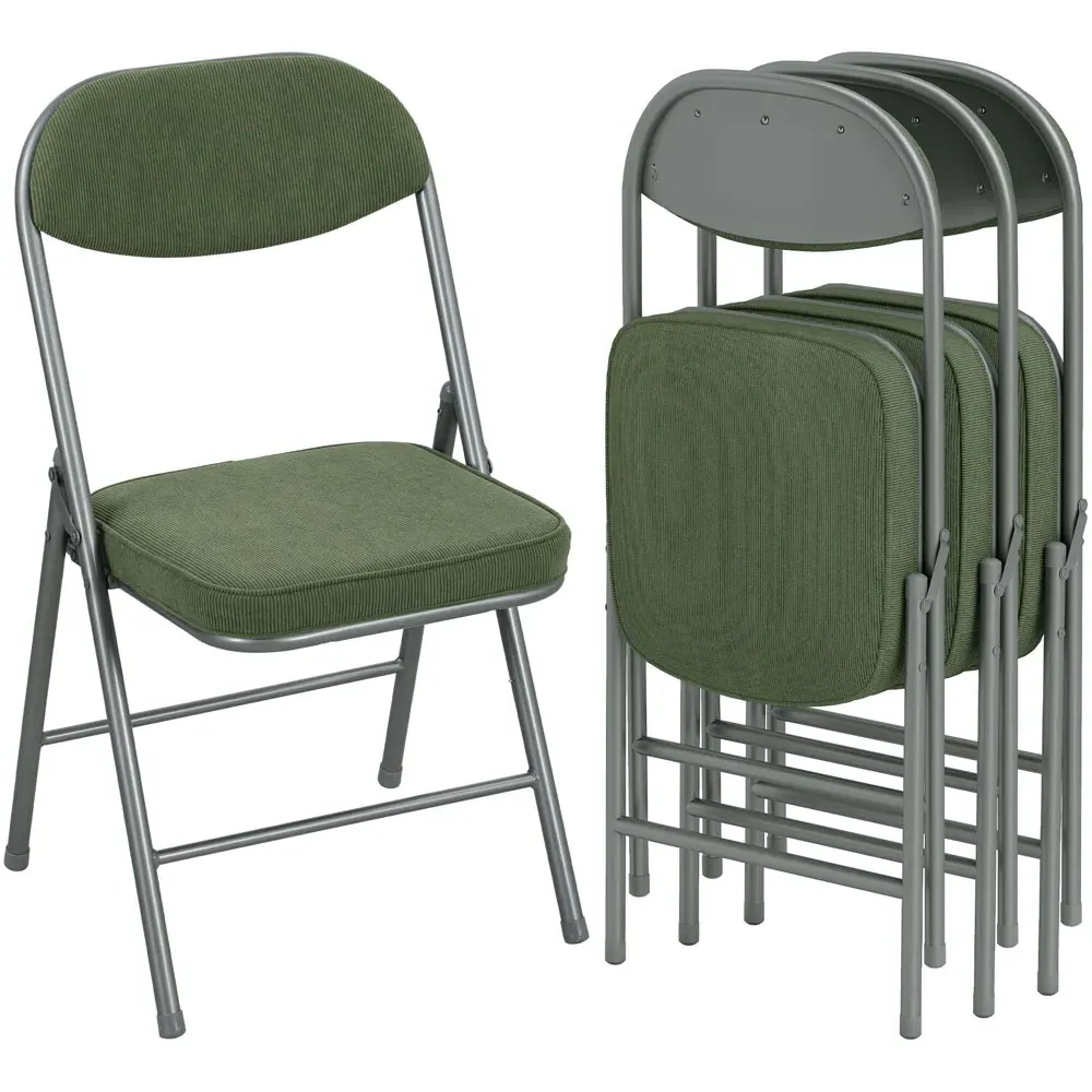 Set of 4 Foldable Chairs with Cushioned Seat - Green, Steel