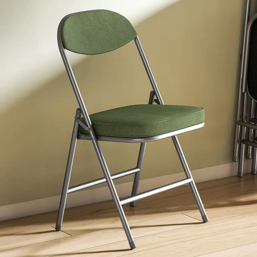 Set of 4 Foldable Chairs with Cushioned Seat - Green, Steel image
