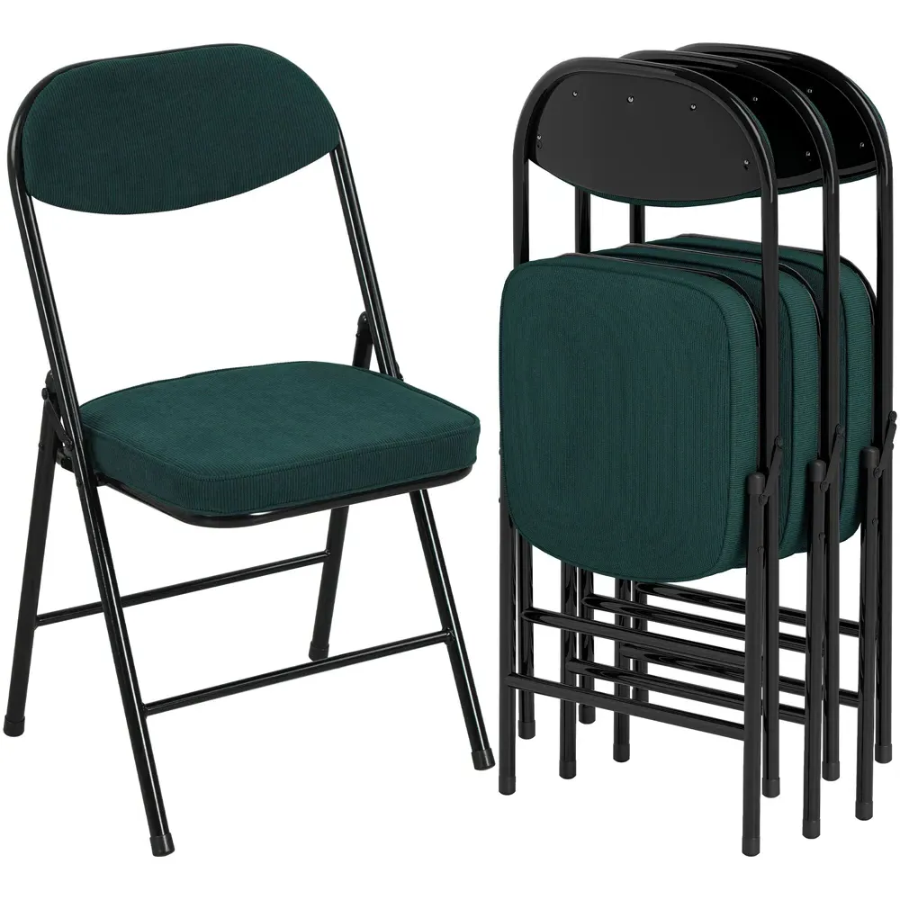 Set of 4 Foldable Chairs with Cushioned Seat - Teal, Steel