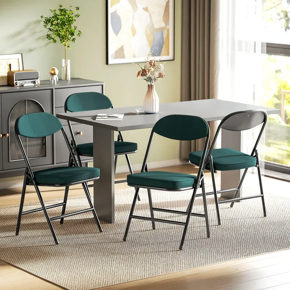 Set of 4 Foldable Chairs with Cushioned Seat - Teal, Steel