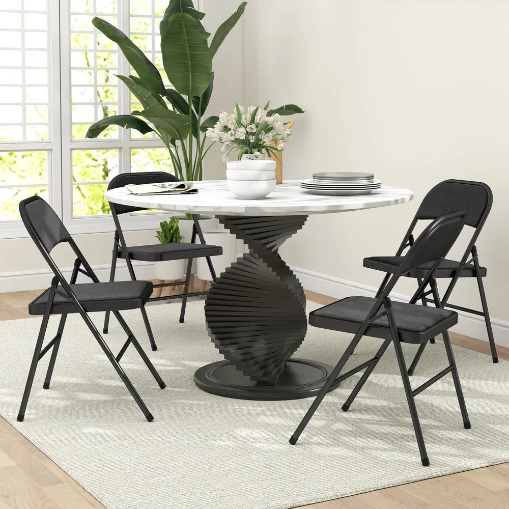 Set of 4 Foldable Padded Chairs - Black, Linen Look