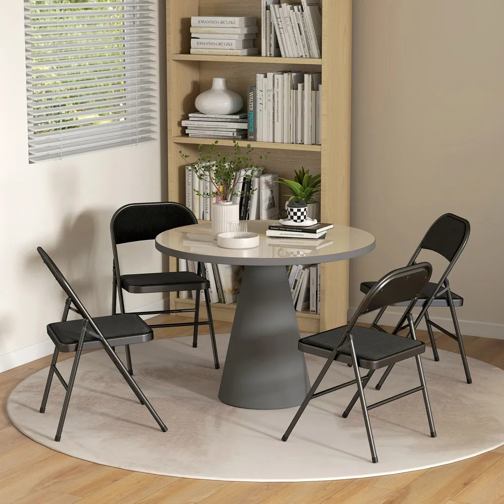 Set of 4 Foldable Padded Chairs - Black, Linen Look
