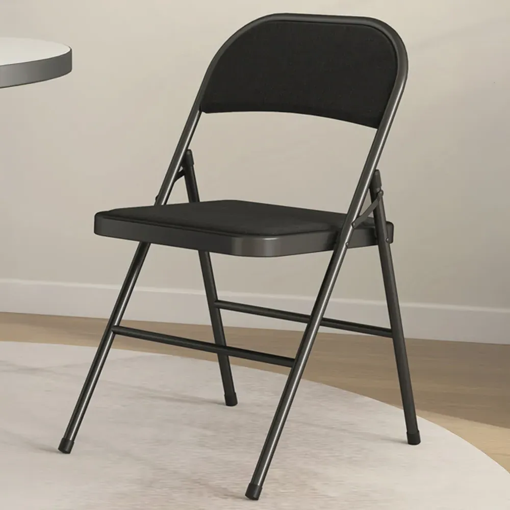 Set of 4 Foldable Padded Chairs - Black, Linen Look image
