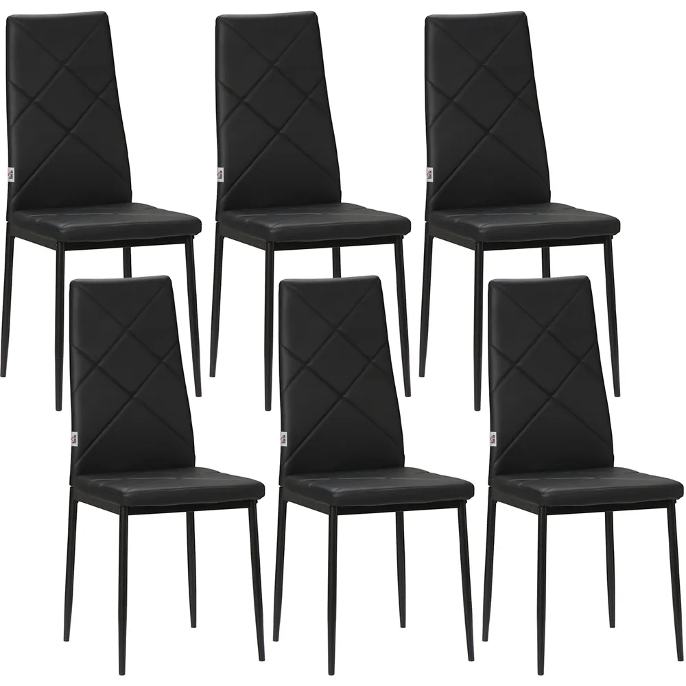 Set of 6 Dining Chairs - Black, Faux Leather