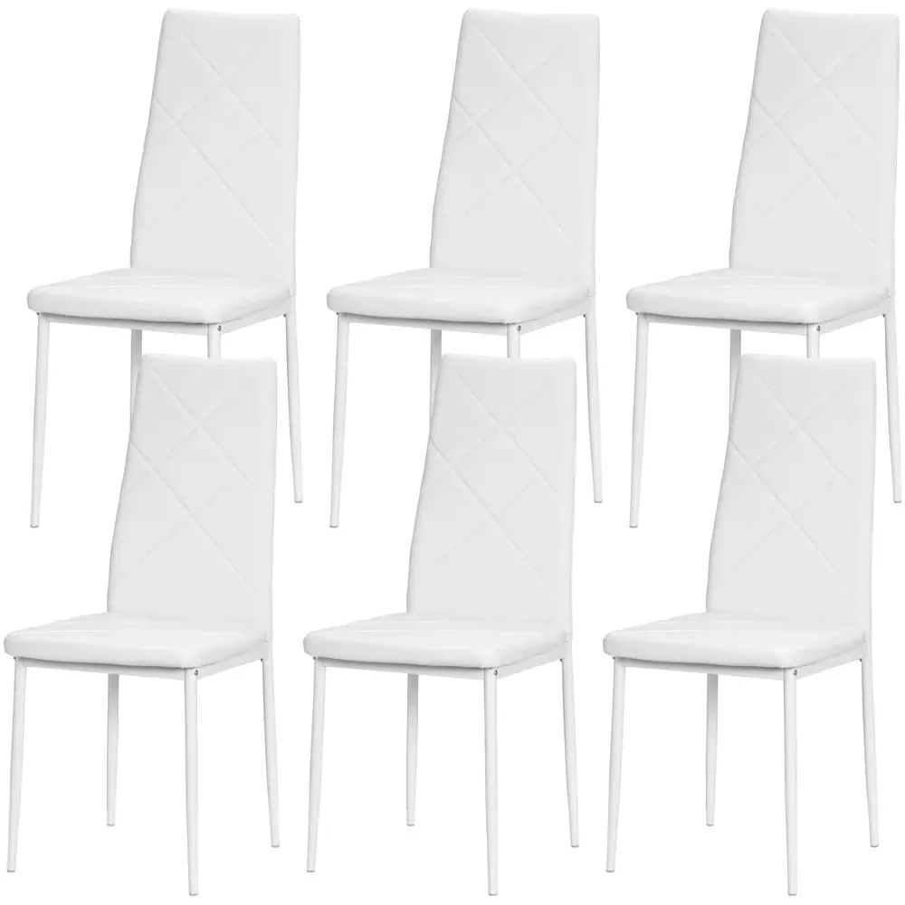 Set of 6 Dining Chairs - White, Faux Leather