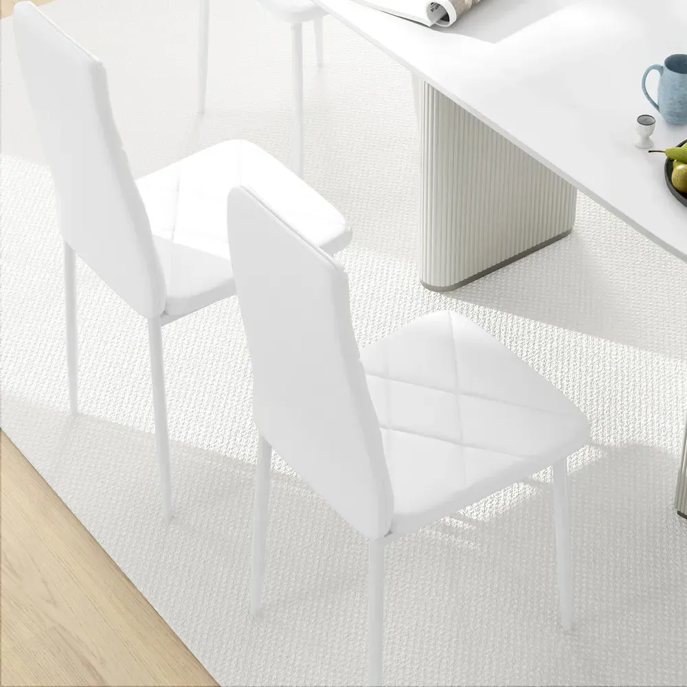 Set of 6 Dining Chairs - White, Faux Leather