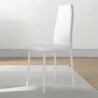 Set of 6 Dining Chairs - White, Faux Leather