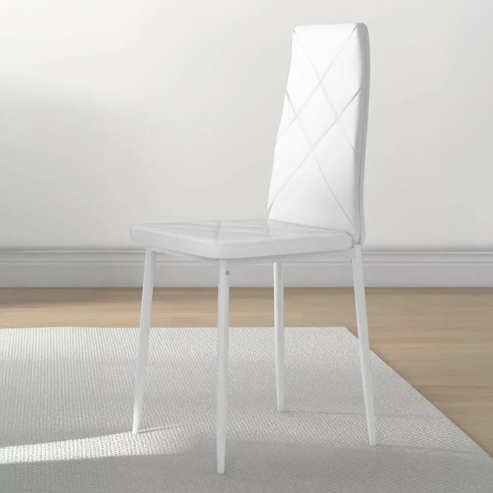 Set of 6 Dining Chairs - White, Faux Leather