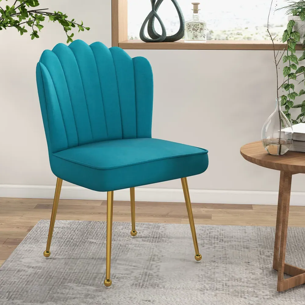 Shell Accent Chair - Blue, Velvet