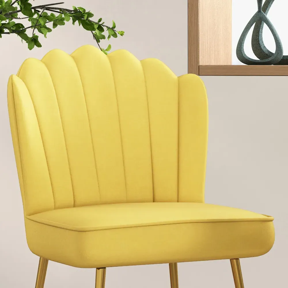 Shell Accent Chair - Yellow, Velvet