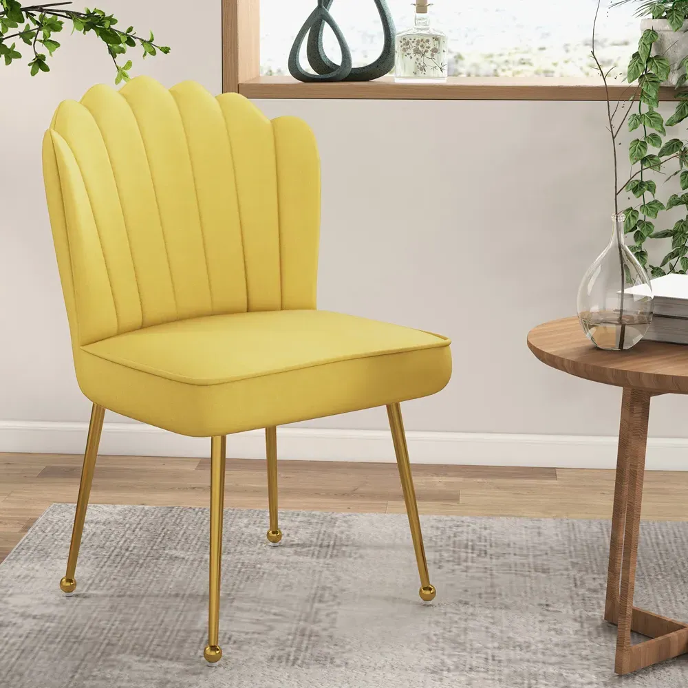 Shell Accent Chair - Yellow, Velvet