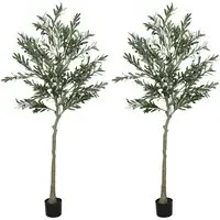 Silk Olive Tree Artificial Plant Pot 180cm 2 Pack - Green