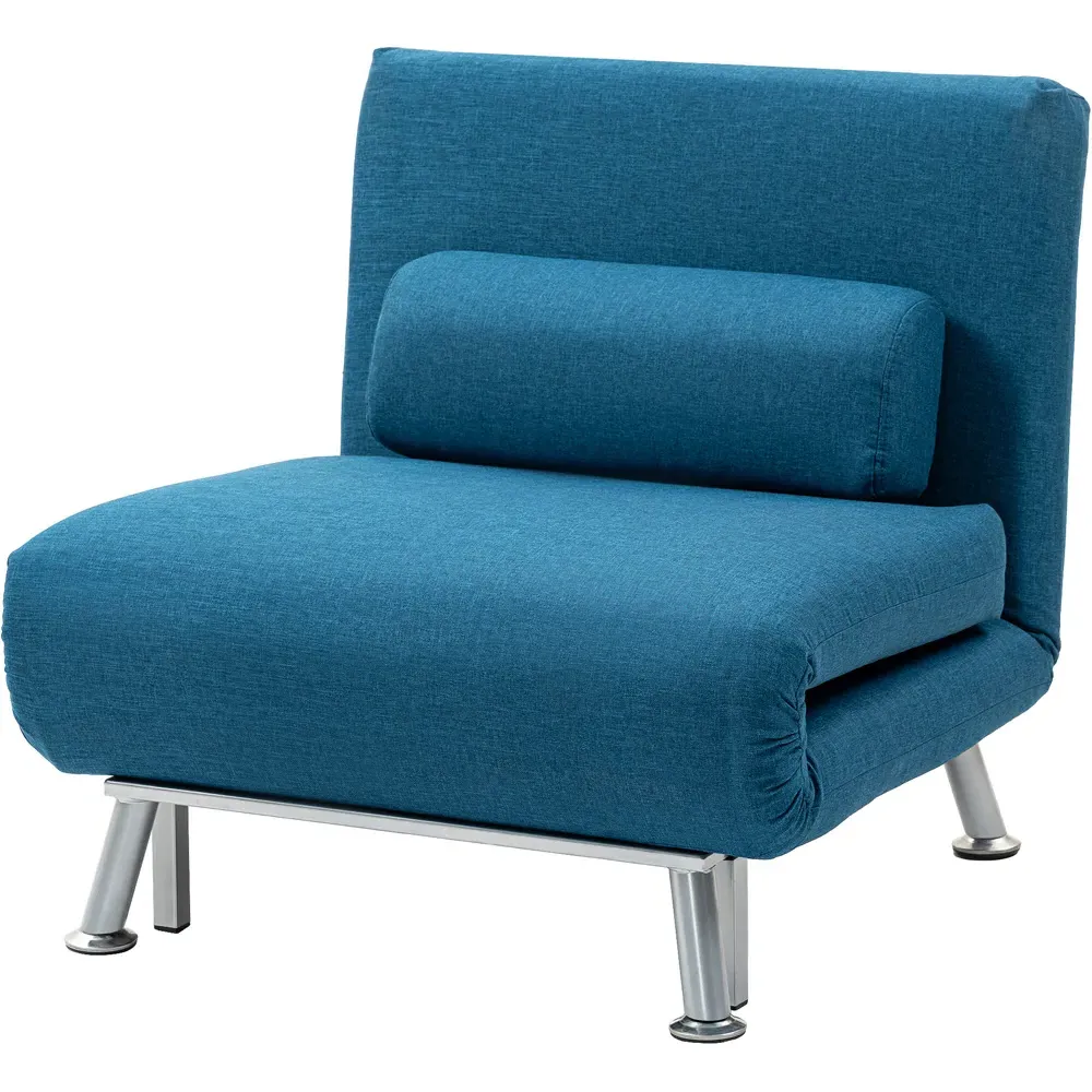 Single Chair Bed with Adjustable Backrest - Blue, Linen