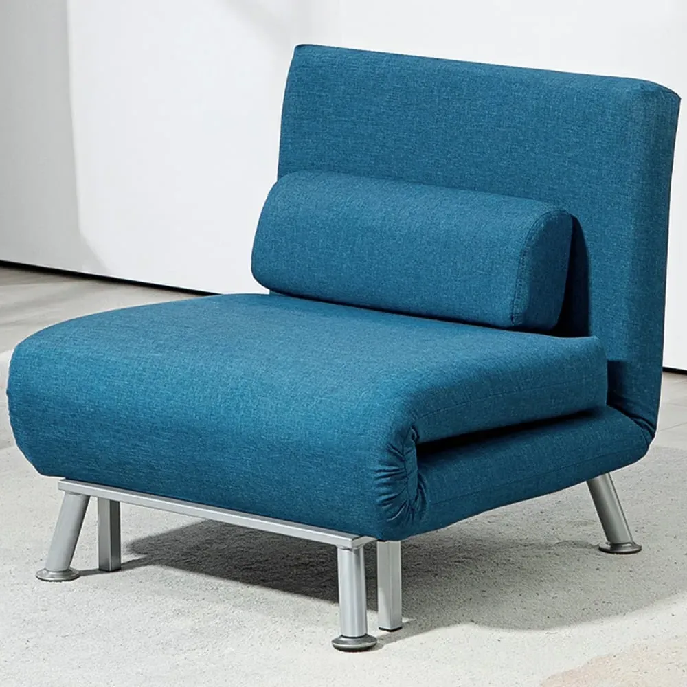 Single Chair Bed with Adjustable Backrest - Blue, Linen