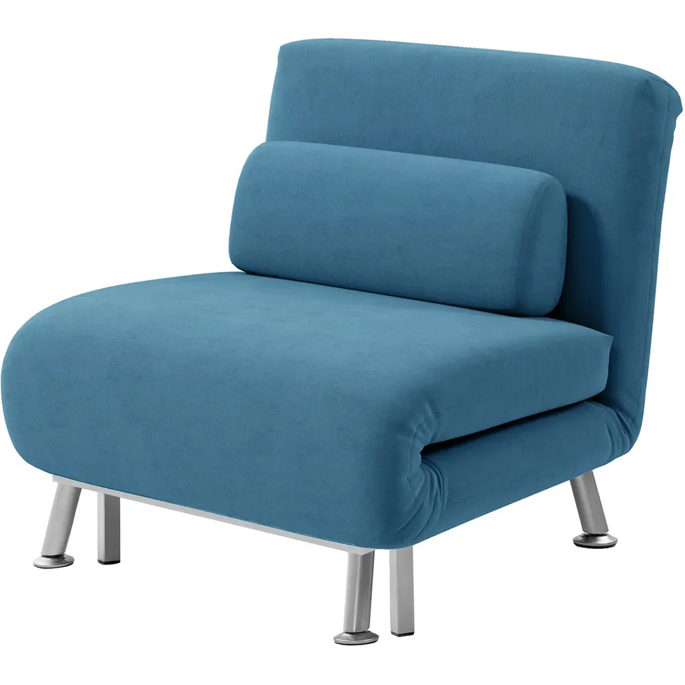Single Chair Bed with Adjustable Backrest - Blue, Velvet