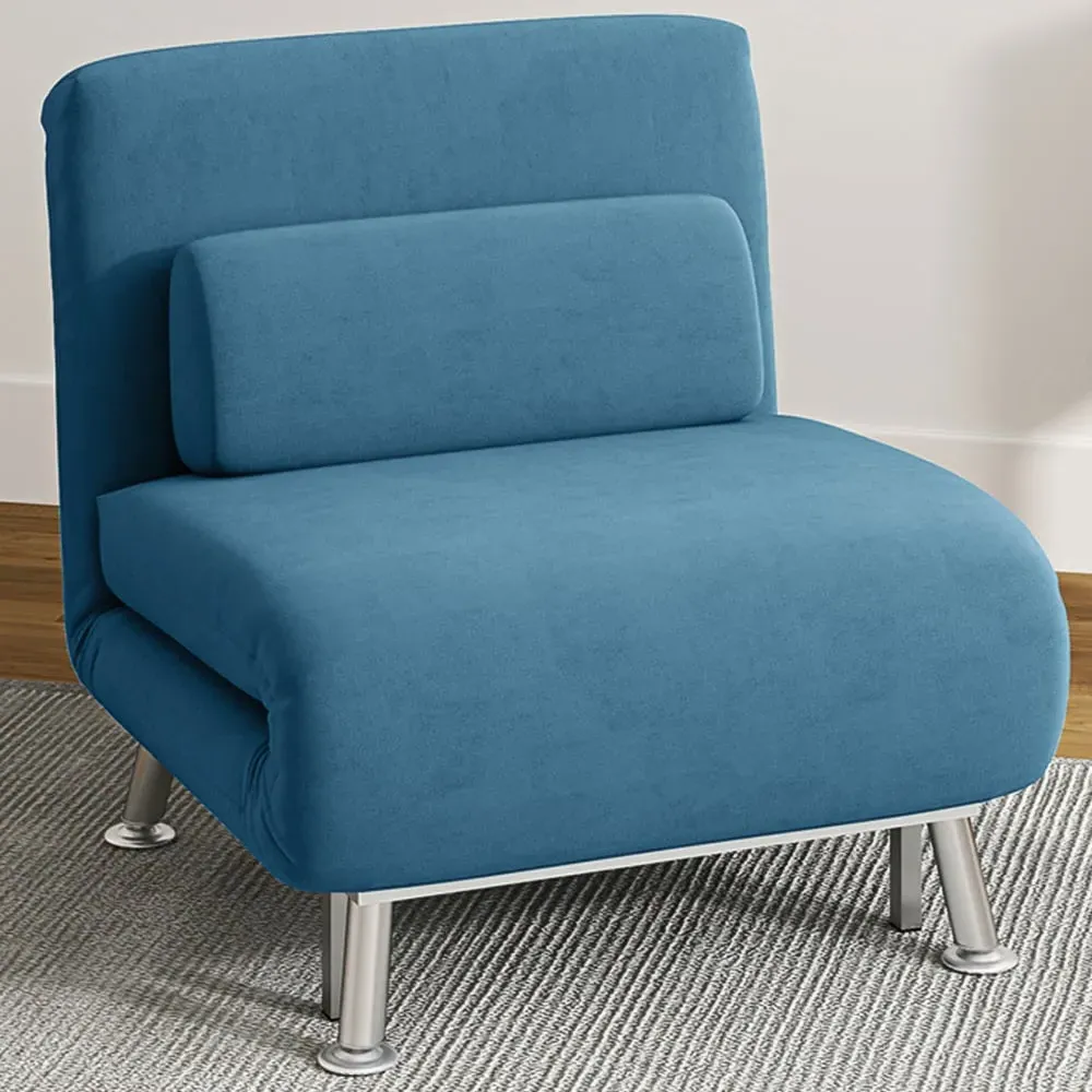 Single Chair Bed with Adjustable Backrest - Blue, Velvet image