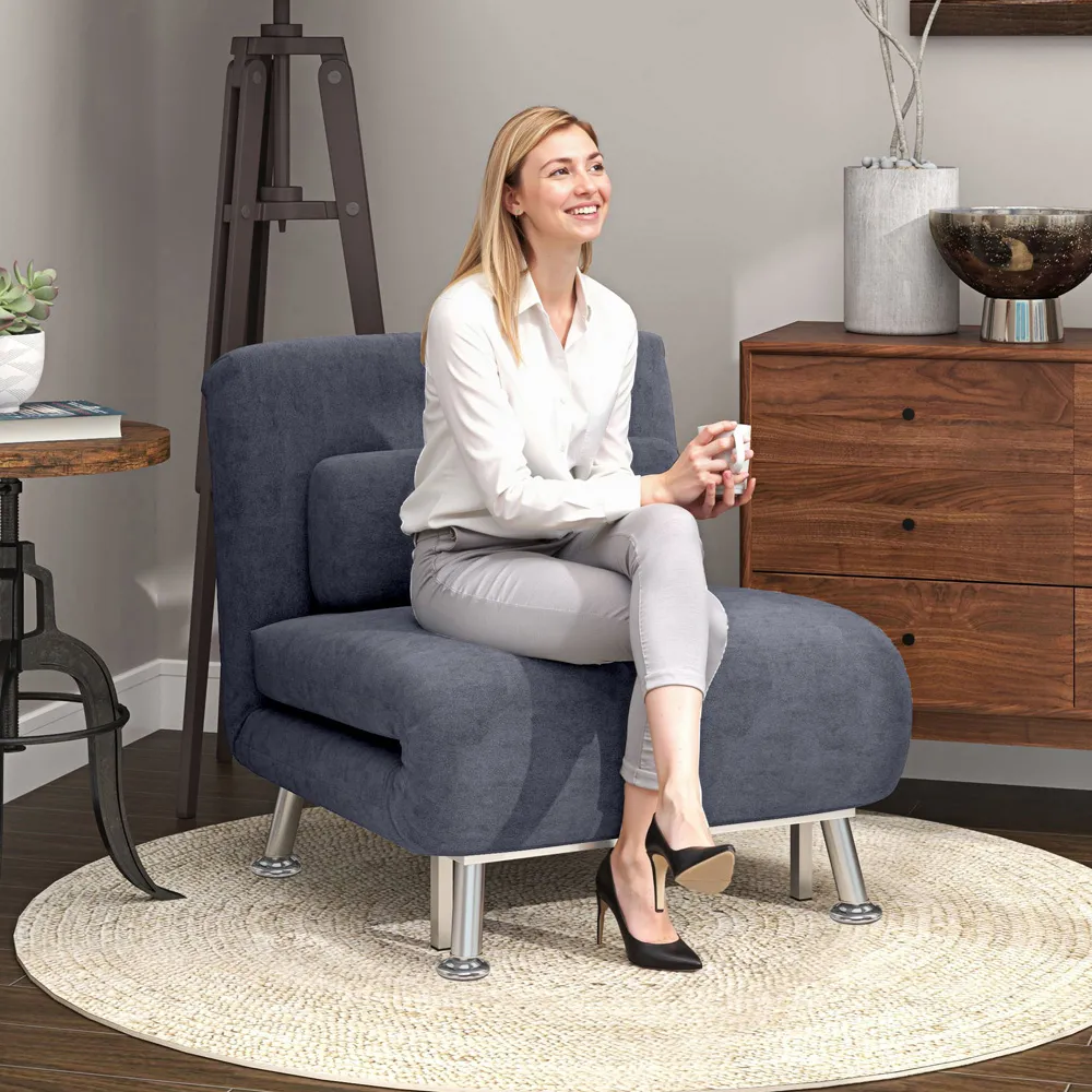 Single Chair Bed with Adjustable Backrest - Charcoal Grey, Velvet