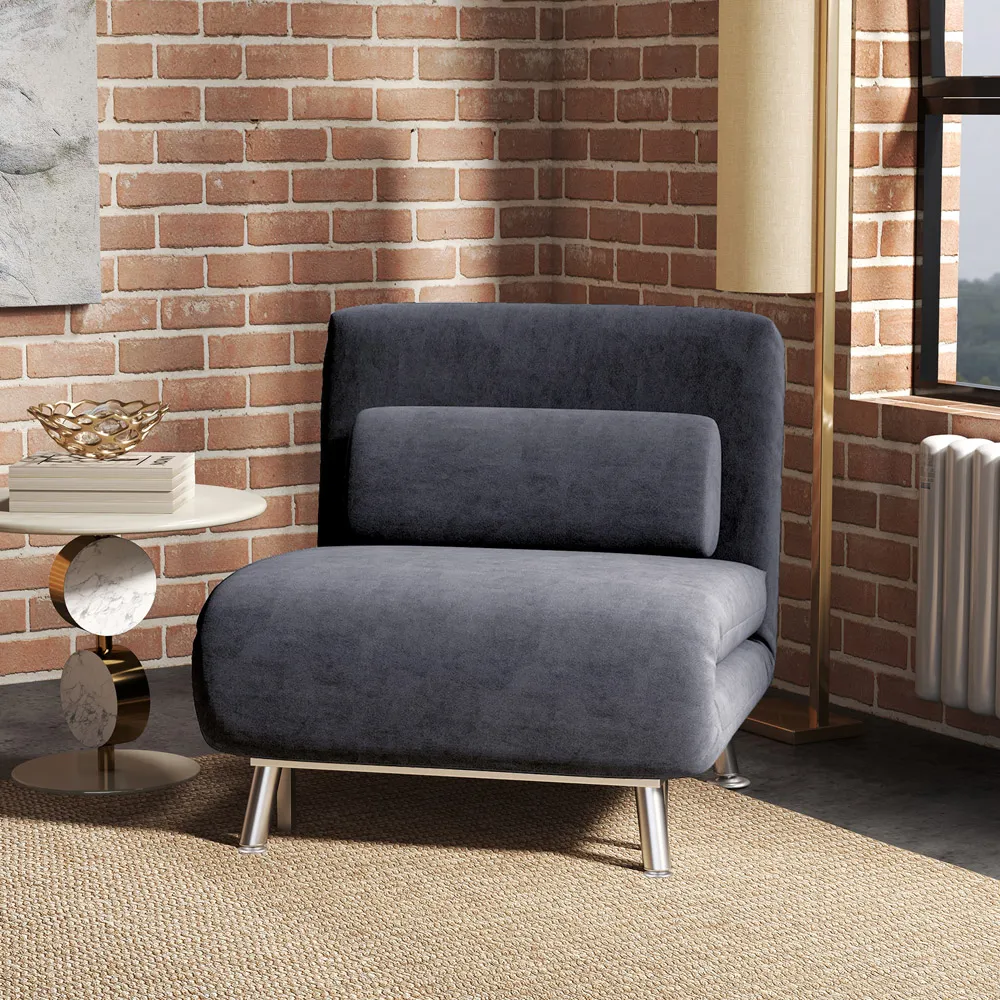 Single Chair Bed with Adjustable Backrest - Charcoal Grey, Velvet