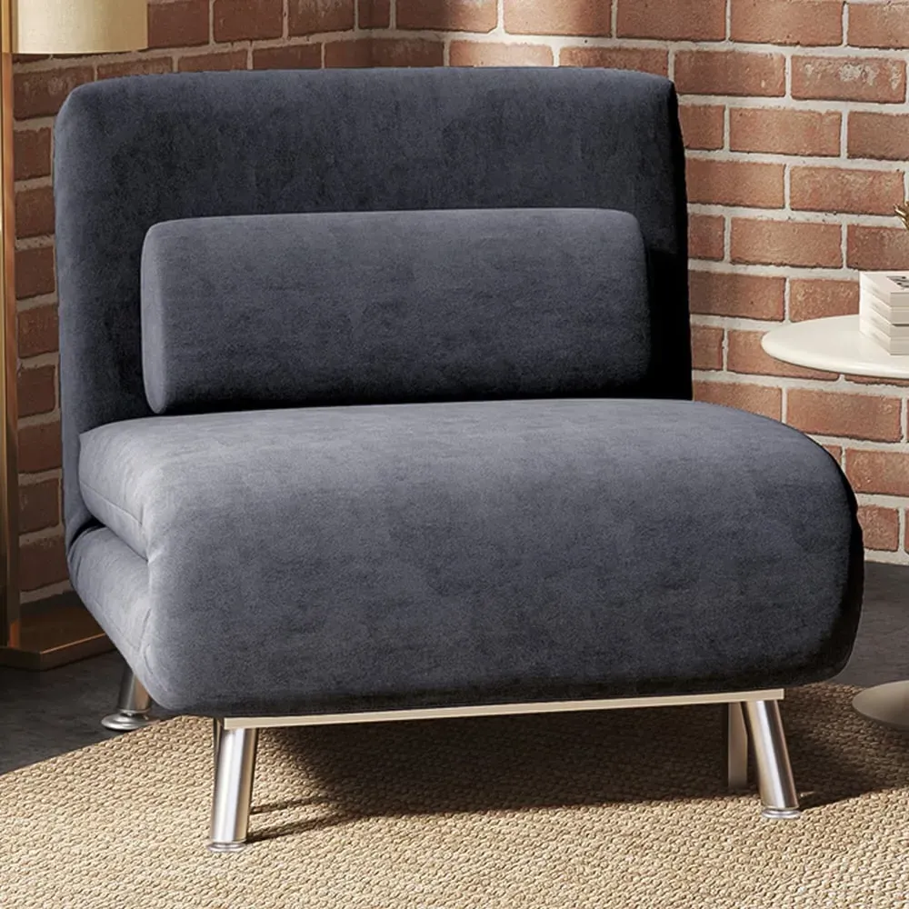 Single Chair Bed with Adjustable Backrest - Charcoal Grey, Velvet image