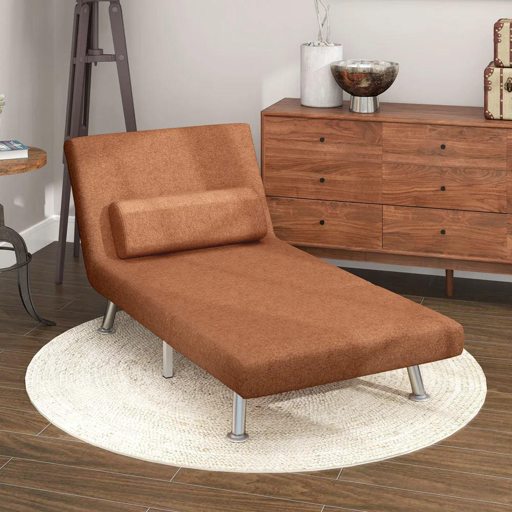 Single Chair Bed with Adjustable Backrest - Coffee, Linen